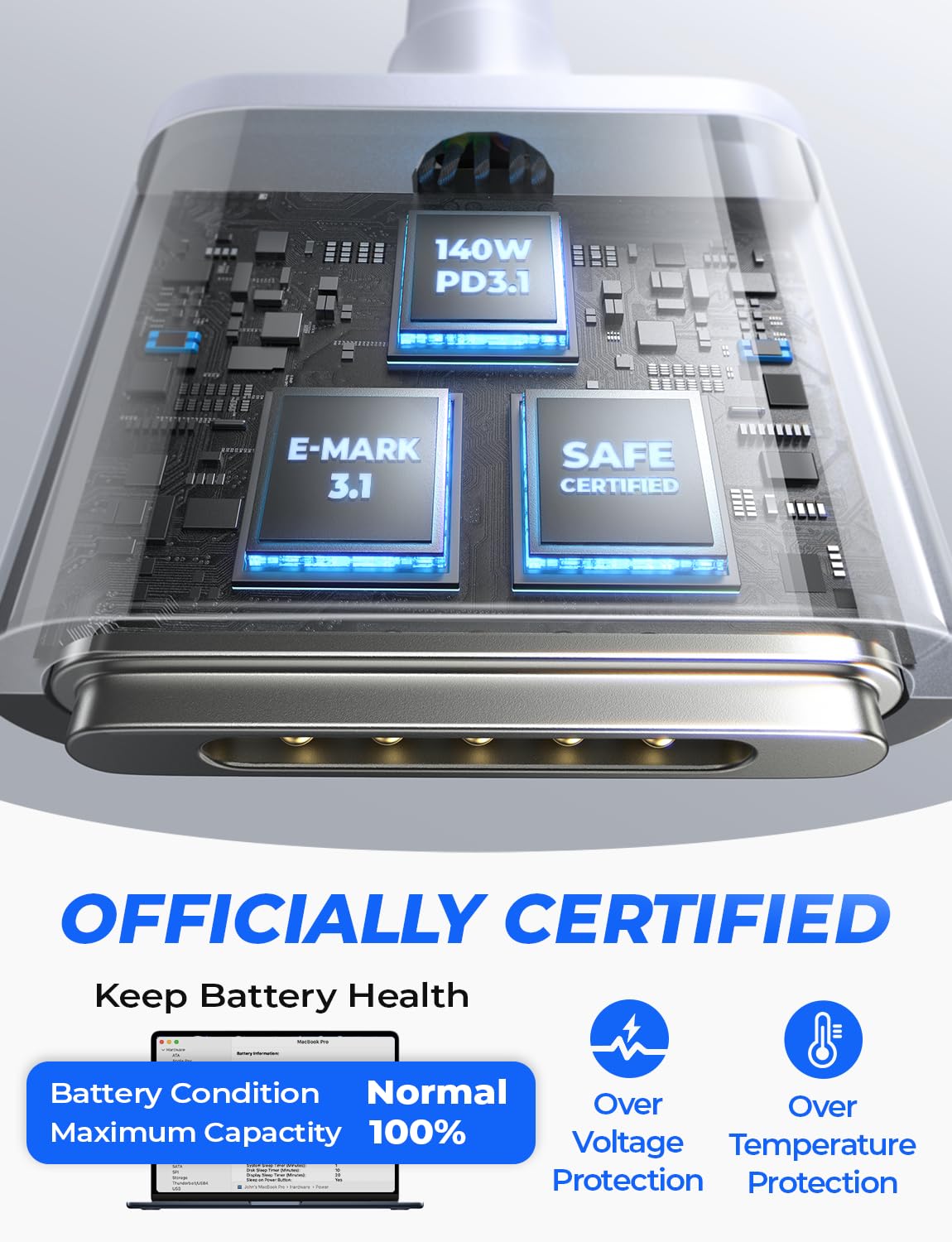 LISEN 2E332 Μαγνητικό Καλώδιο Φόρτισης USB-C 2 μ – 140 W PD, Πλεκτό Νάιλον, Γκρι