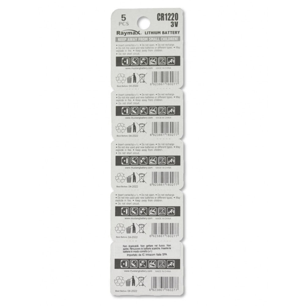 Raymax IBT-KCR1220 Μπαταρία Λιθίου CR1220 – 3,0 V, 36 mAh, 12,5×2,0 mm & 5 τεμ.