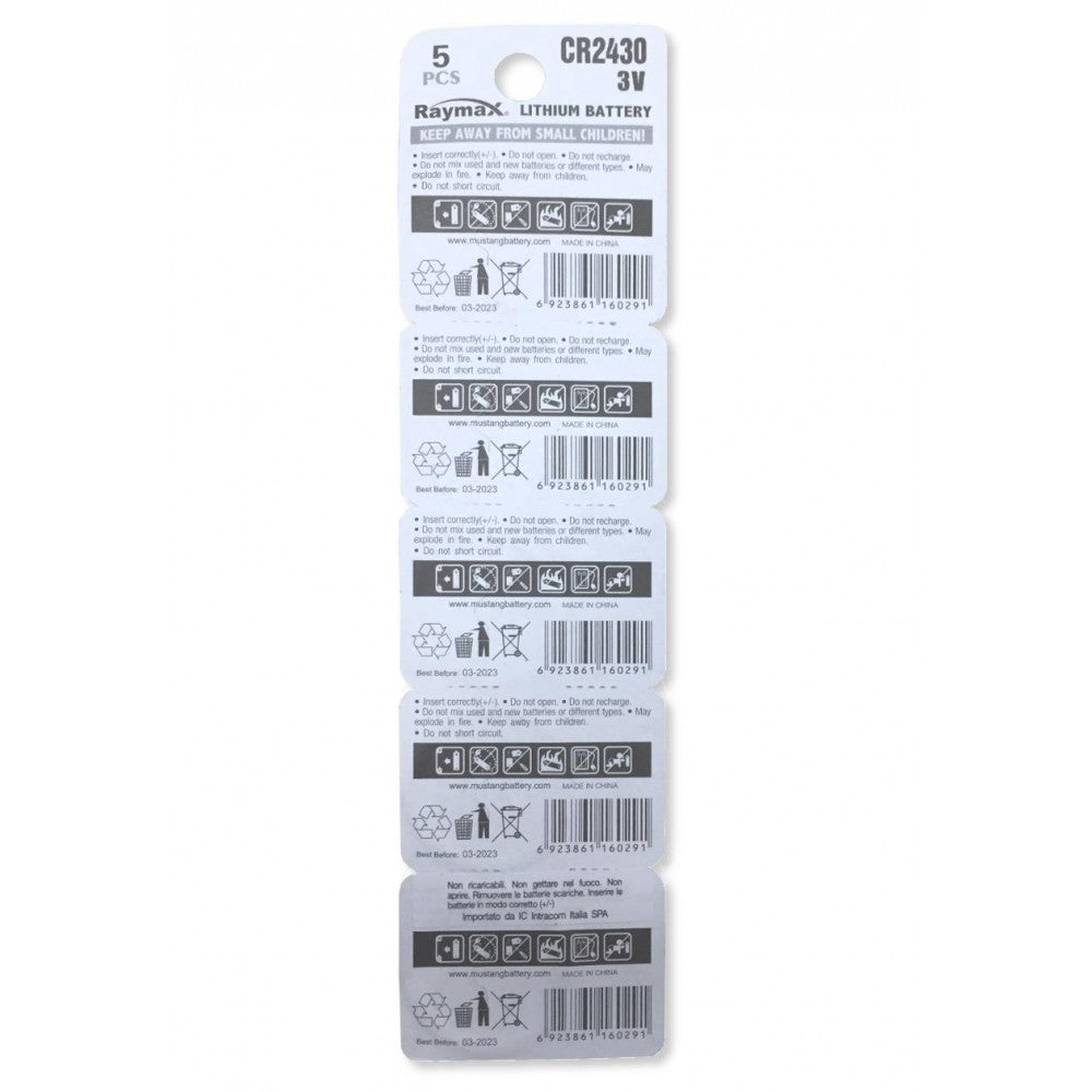Raymax IBT-KCR2430 Μπαταρία Λιθίου CR2430 – 3,0 V, 270 mAh, 24,5×3,0 mm & 5 τεμ.