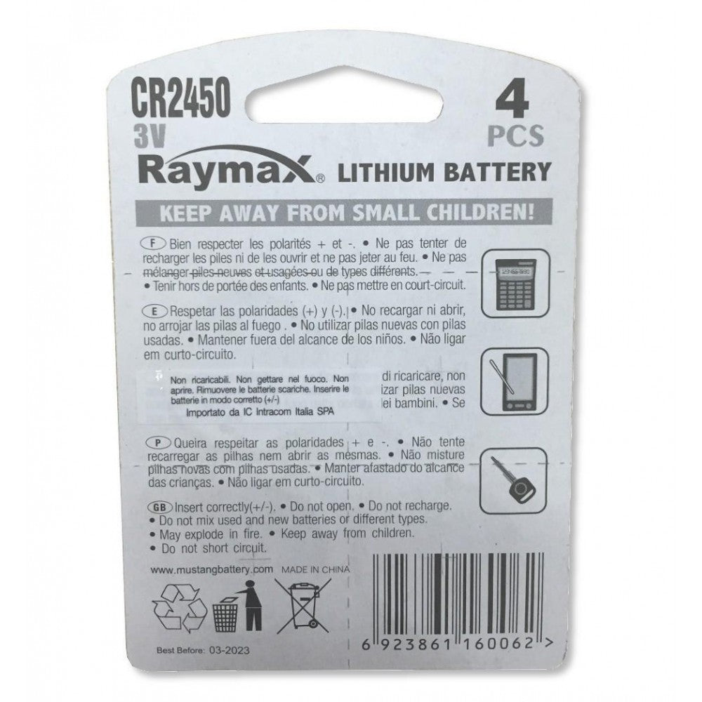 Raymax IBT-KCR2450R Μπαταρία Λιθίου CR2450 – 3,0 V, 610 mAh, 24,5×5,0 mm & 4 τεμ.