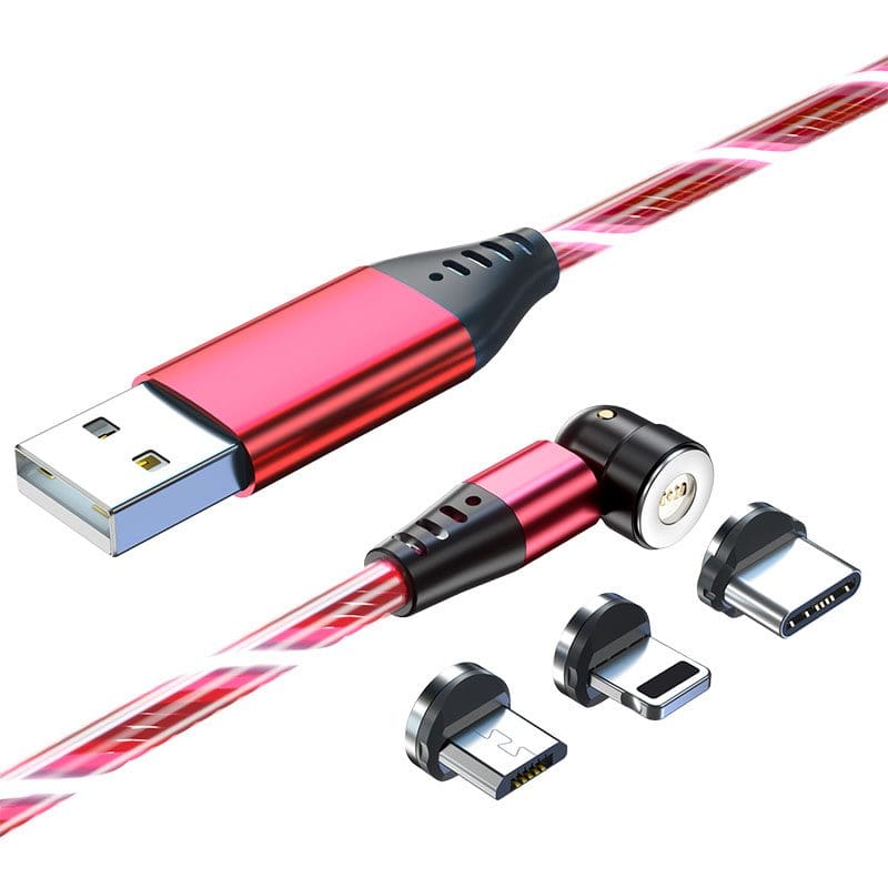 RP Μαγνητικό Καλώδιο USB 3 σε 1 1m – USB-C, Micro-USB & Lightning, Φωτιζόμενο, Κόκκινο