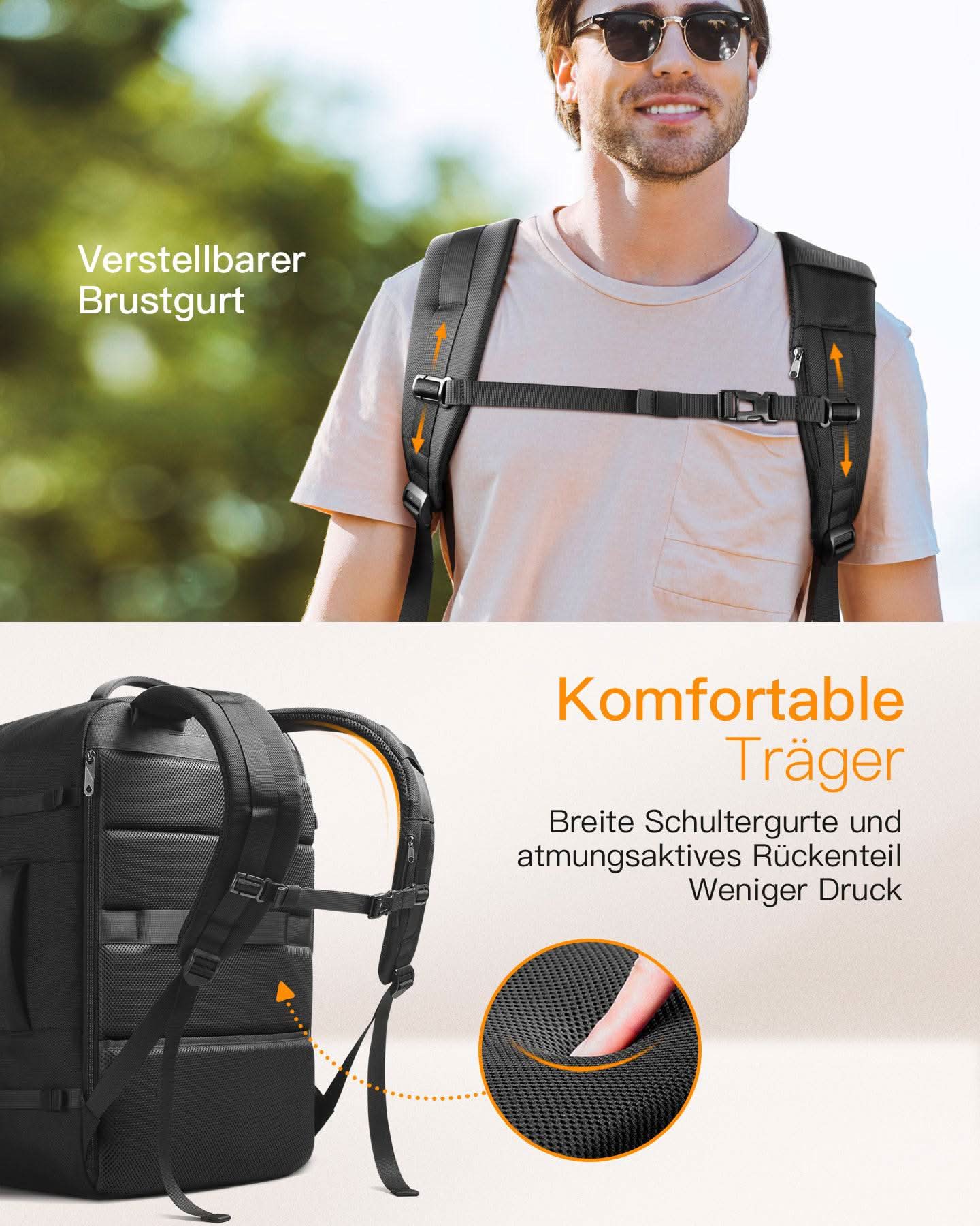 Inateck BP03005 Σακίδιο Carry-On – 20–42 L Επεκτεινόμενο, Άνοιγμα 180° & Θήκη 15,6"