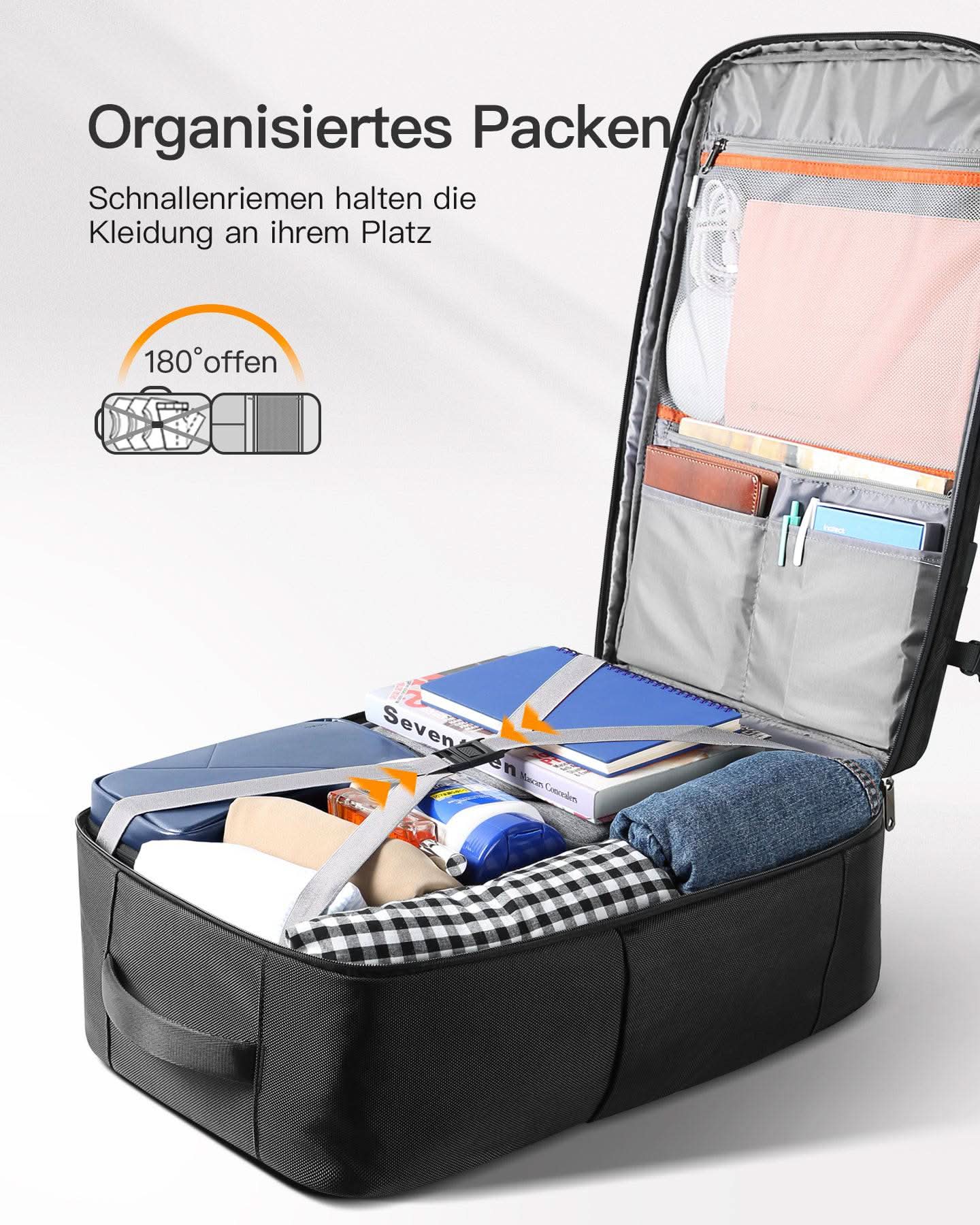 Inateck BP03005 Σακίδιο Carry-On – 20–42 L Επεκτεινόμενο, Άνοιγμα 180° & Θήκη 15,6"