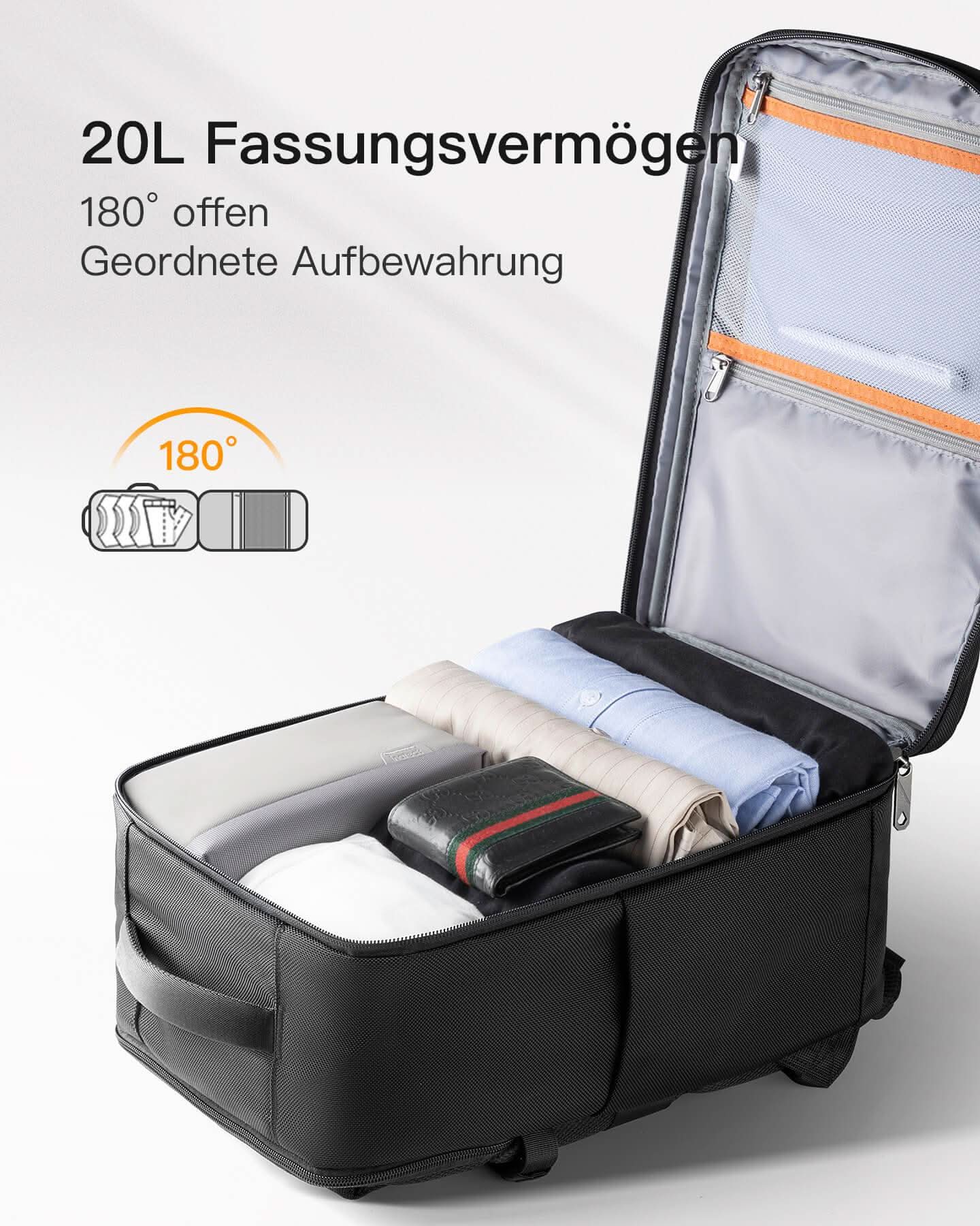 Inateck BP03005 Σακίδιο Carry-On – 20–42 L Επεκτεινόμενο, Άνοιγμα 180° & Θήκη 15,6"