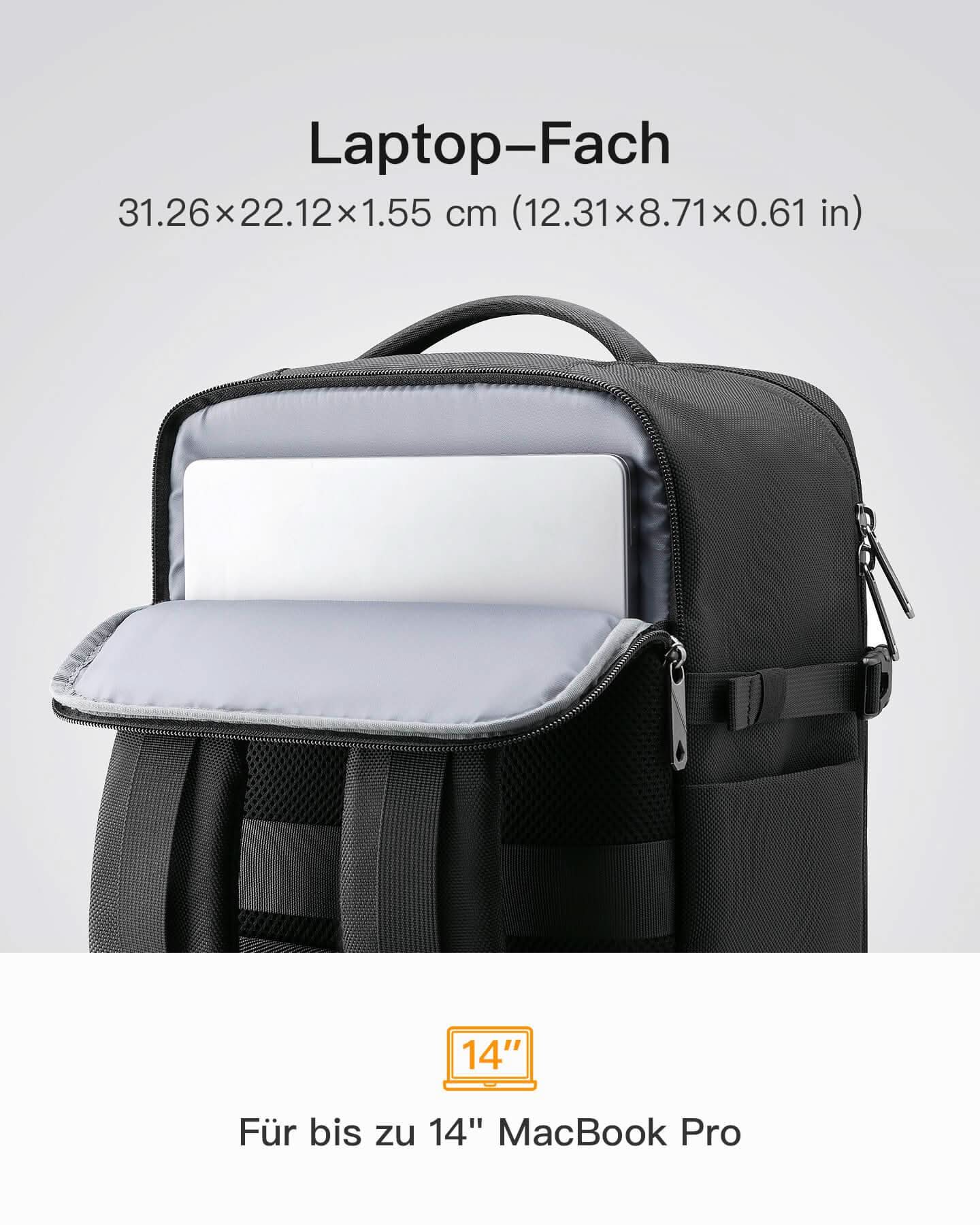 Inateck BP03005 Σακίδιο Carry-On – 20–42 L Επεκτεινόμενο, Άνοιγμα 180° & Θήκη 15,6"