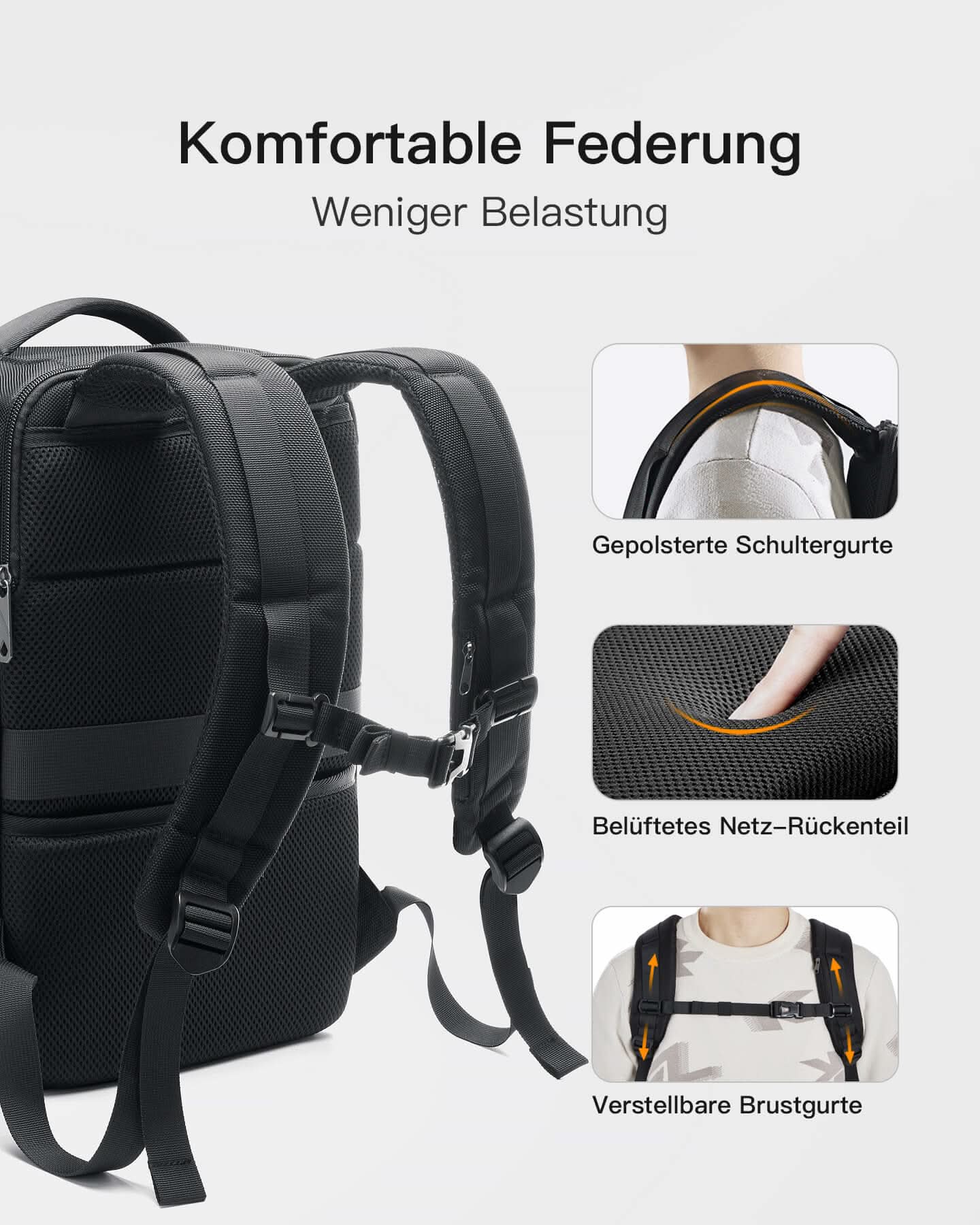 Inateck BP03005 Σακίδιο Carry-On – 20–42 L Επεκτεινόμενο, Άνοιγμα 180° & Θήκη 15,6"