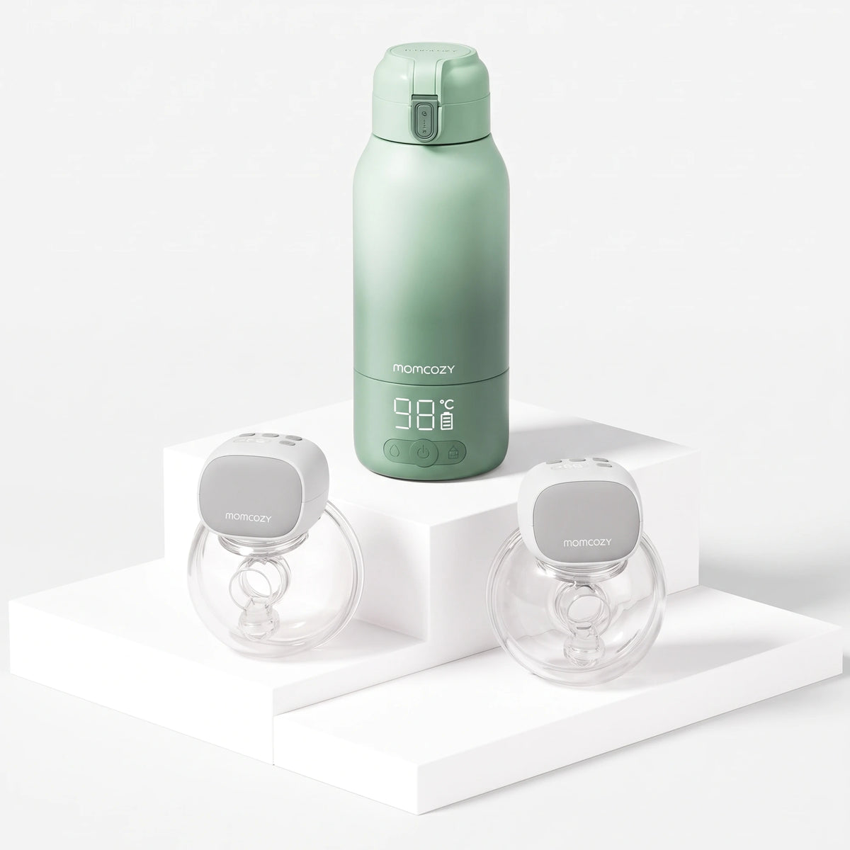 Momcozy S9 Pro Breast Pump + Portable Bottle Warmer Bundle — Momcozy bundle on light grey background