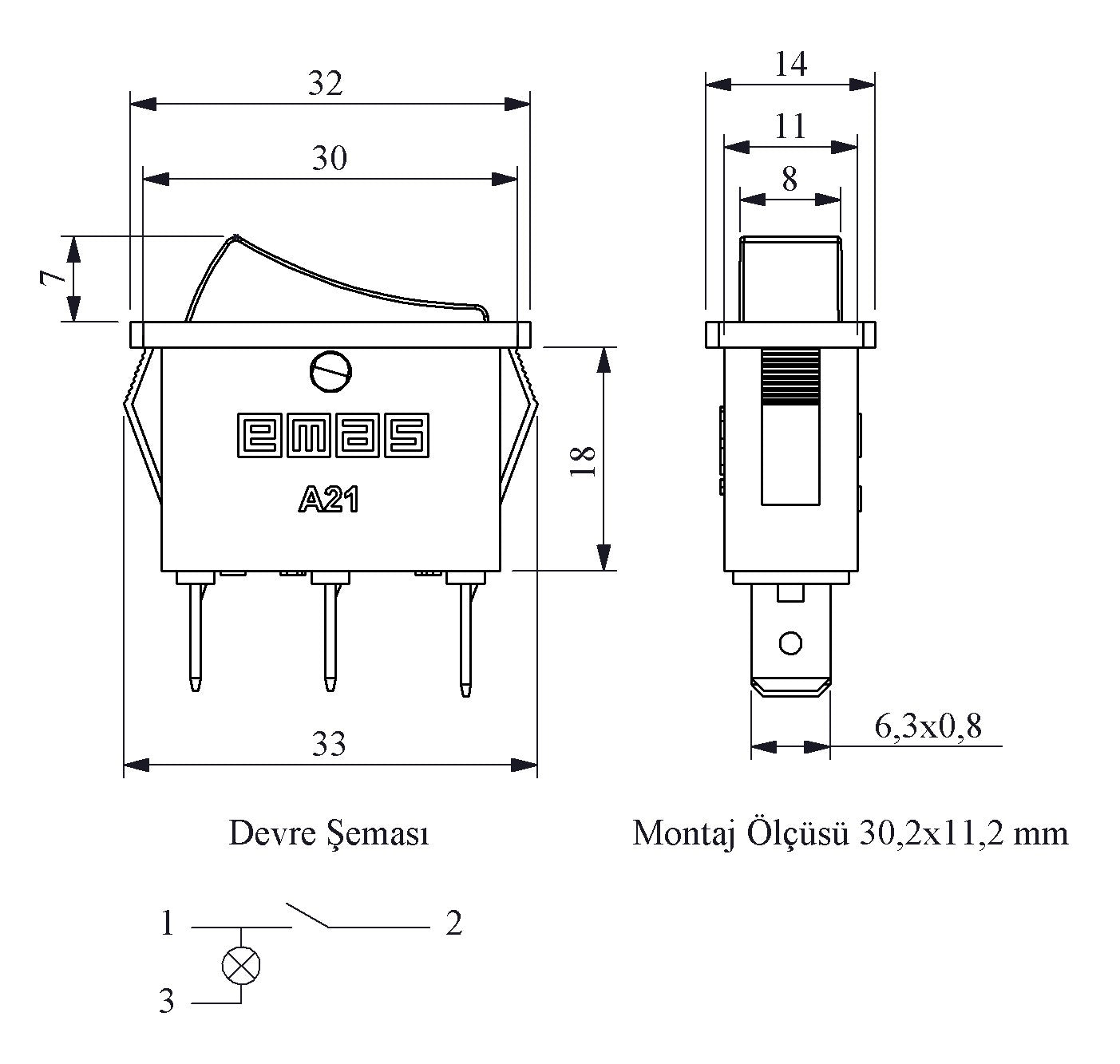 Διακόπτης Rocker A21B1K11 16 A 250 V AC – 1NO ON-OFF, Κόκκινη Ένδειξη, Μαύρος