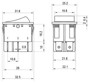 Διακόπτης Rocker Μεγάλος 6P 16 A 250 V PS8C-5 BEJ – (ON)-OFF-ON, Πίνακα & CQC TUV