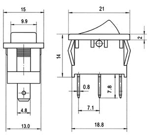Διακόπτης Rocker Mini 3P 6 A 250 V RL3-113 YNX – ON-OFF-ON, Επίτοιχος Πίνακα & Μαύρος