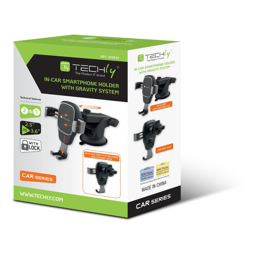 Techly I-SMART-GRAV Gravity Car Phone Holder — Side View