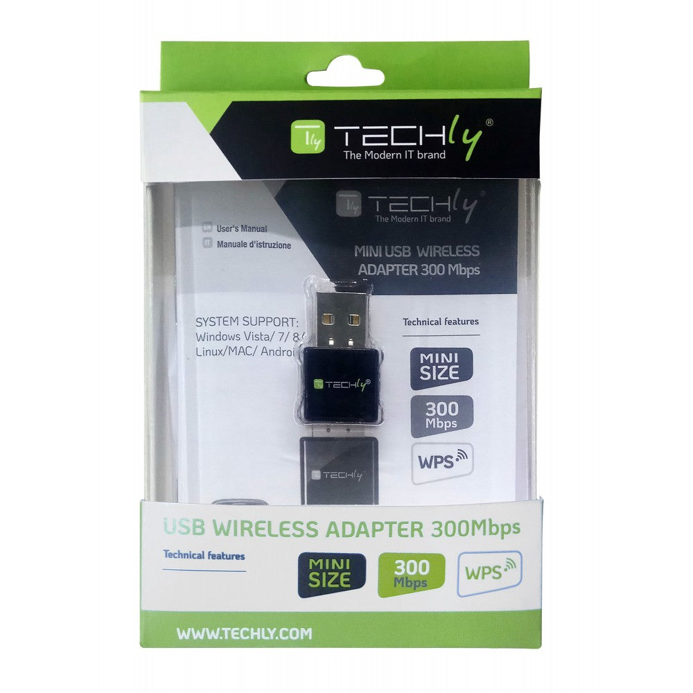 Techly I-WL-USB-300 Mini USB WiFi Adapter 300Mbps with WPS - view 2