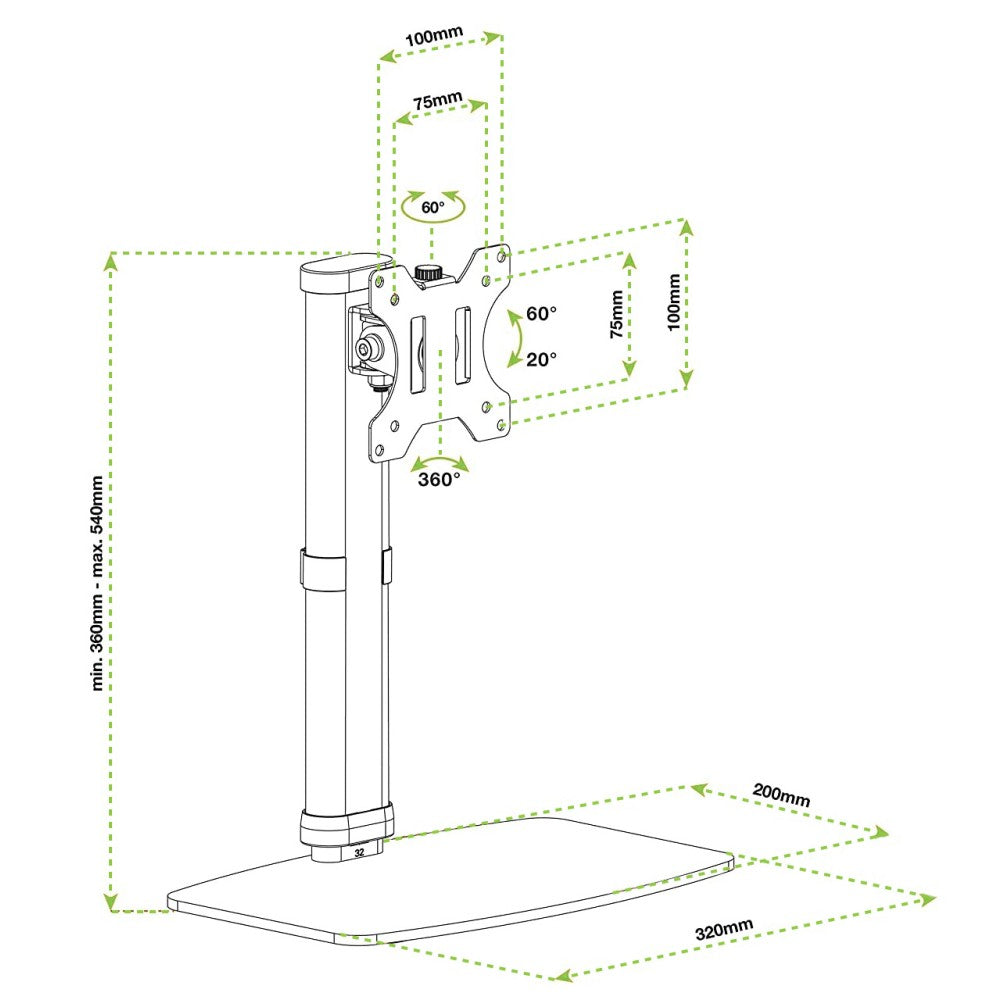 Techly ICA-LCD 260 Table Stand for TV/Monitor 17-27" - view 3