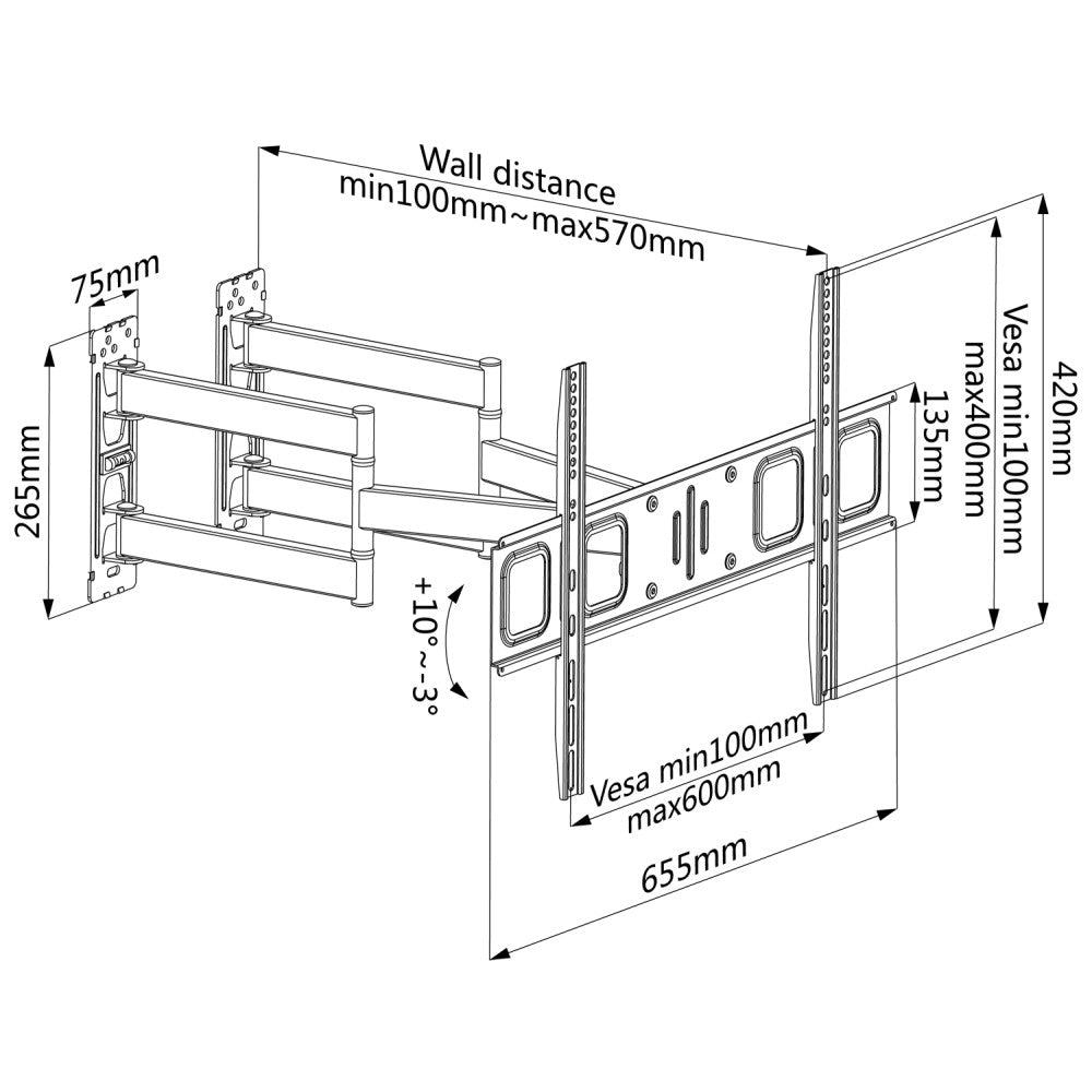 Techly ICA-PLB 215BK Full-Motion Corner Wall Mount 32-70" TV - view 3