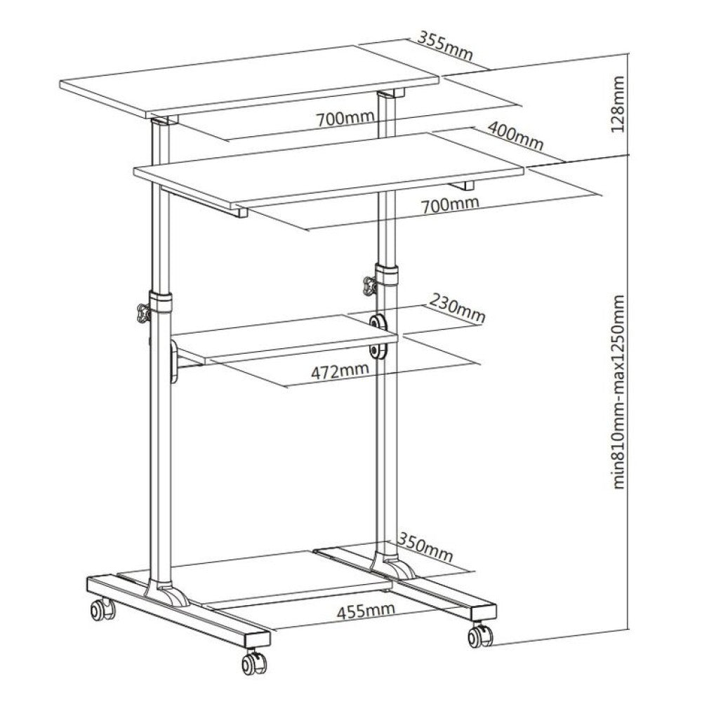 Techly ICA-TB TPM-3 Mobile Workstation Standing Desk with Shelves - view 3