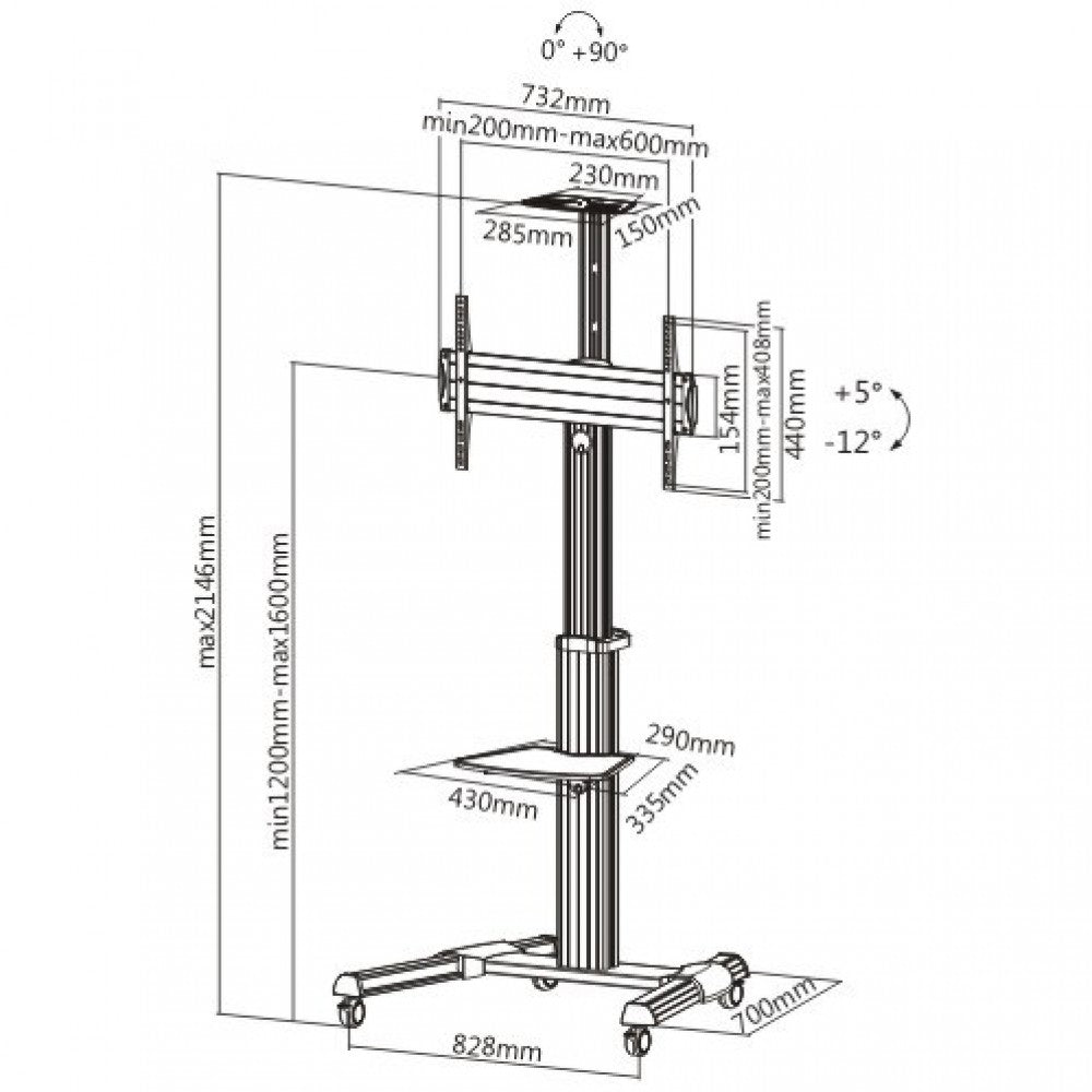 Techly ICA-TR15 TV Trolley with Shelf for 37-70" LCD/LED - view 3