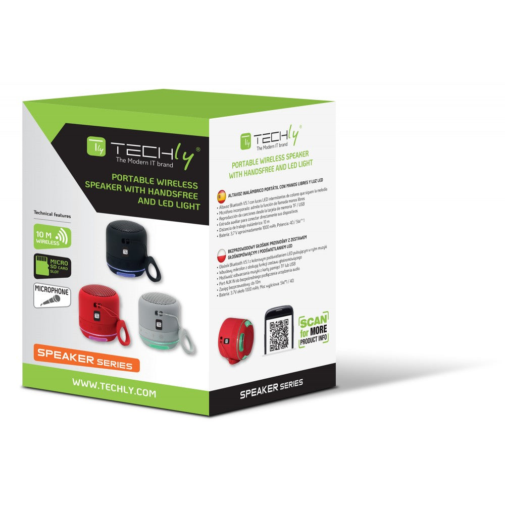 Techly ICASBL94RE Portable Bluetooth 5.1 Speaker 5 W with LED Lights Red — image 2