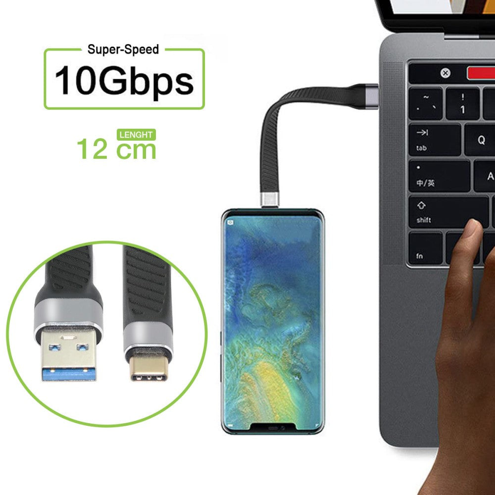 Techly ICOC USBC-FL-U322 Short Flat USB-C to USB-A Cable 12cm - View 2