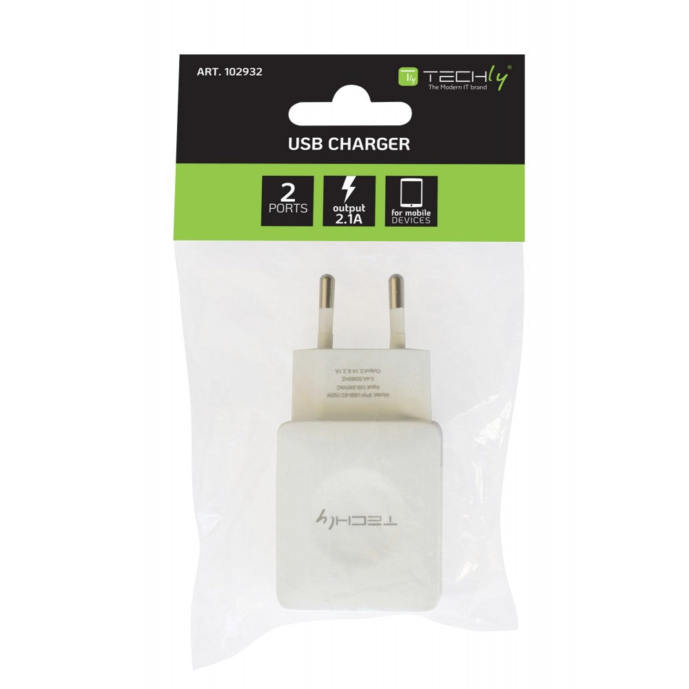 Techly IPW-USB-EC152W Dual USB Wall Charger 5V 2.1A White - view 2