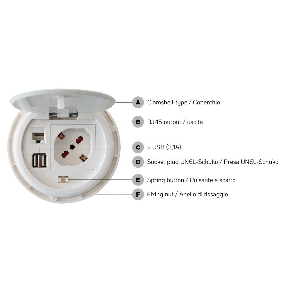 Techly IUPS-PCP-81U2URJ Recessed Desktop Socket Schuko + 2x USB + RJ45 - view 11