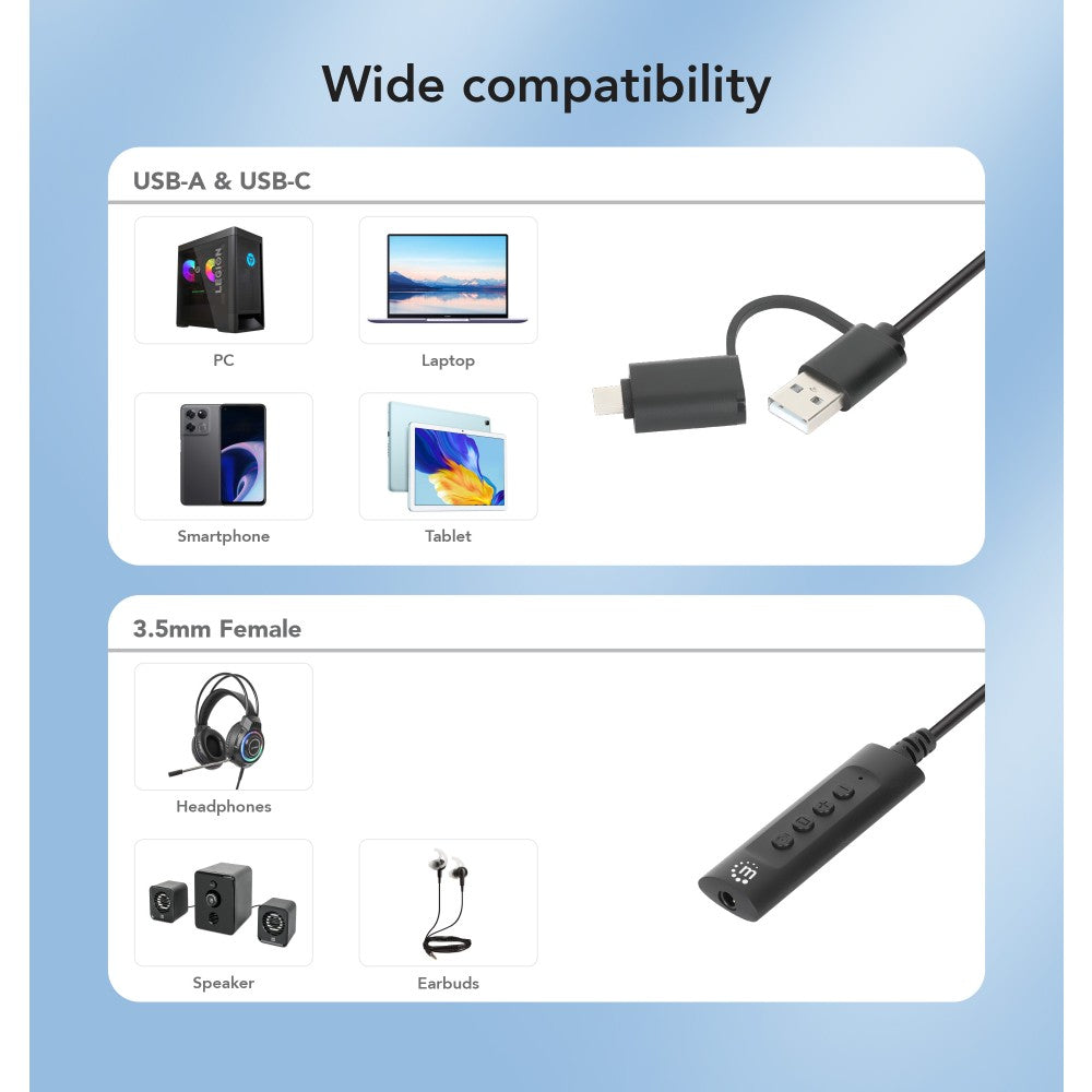 Manhattan IUSB-DAC-COMBO USB-C & USB-A σε 3.5mm TRRS DAC – Ένταση, Mute & 16-bit 48 kHz