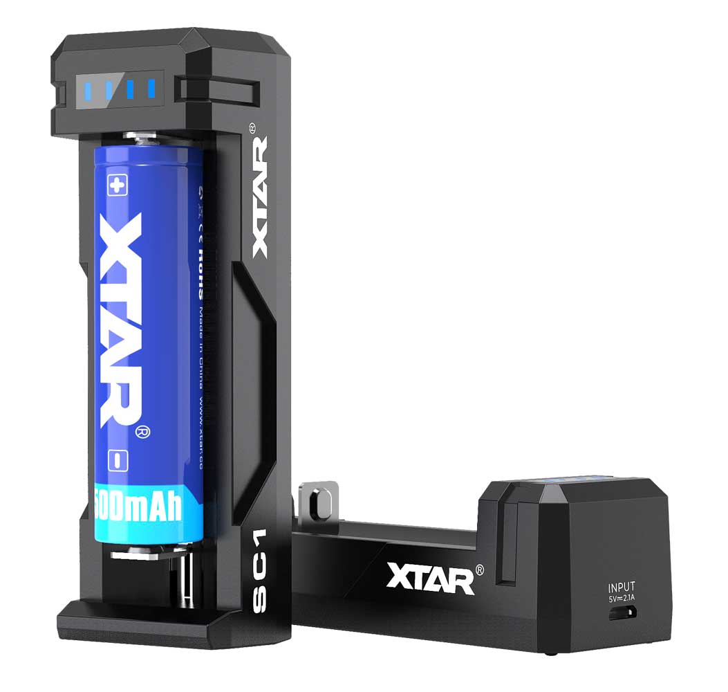 XTAR SC1 Lithium Battery Charger – 2 A Single-Slot, Micro USB Input & 18650/21700 Support